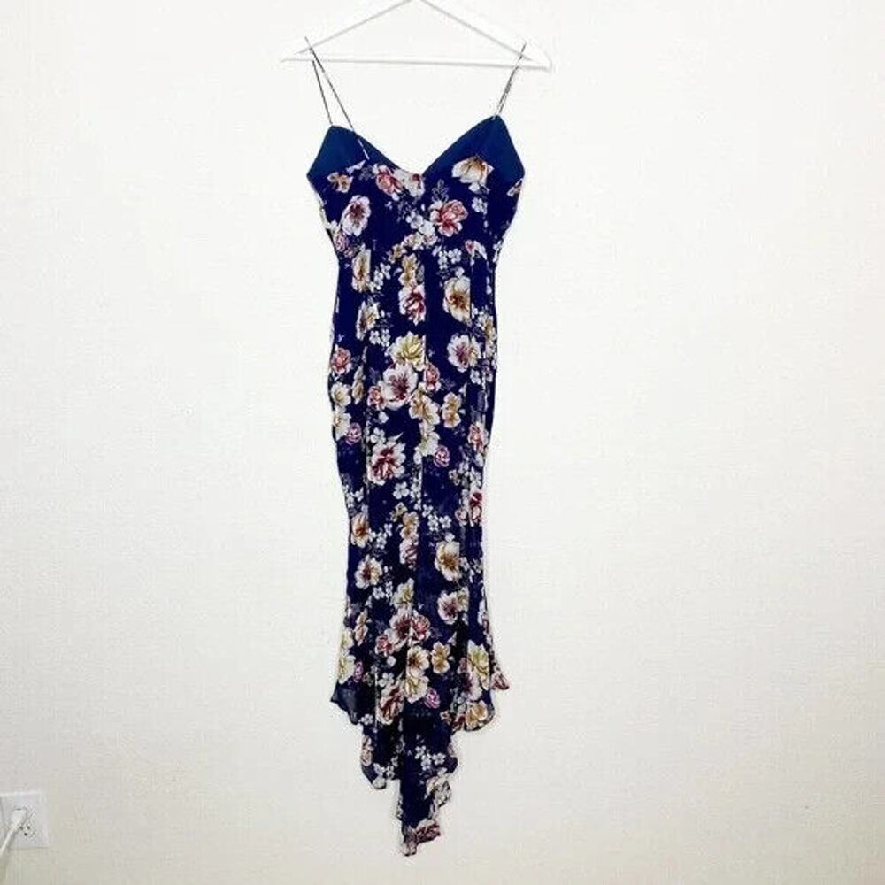 Nicholas Garden Rose Floral Drawstring Leg Slit Silk Maxi Dress Sz 4 - Picture 9 of 11